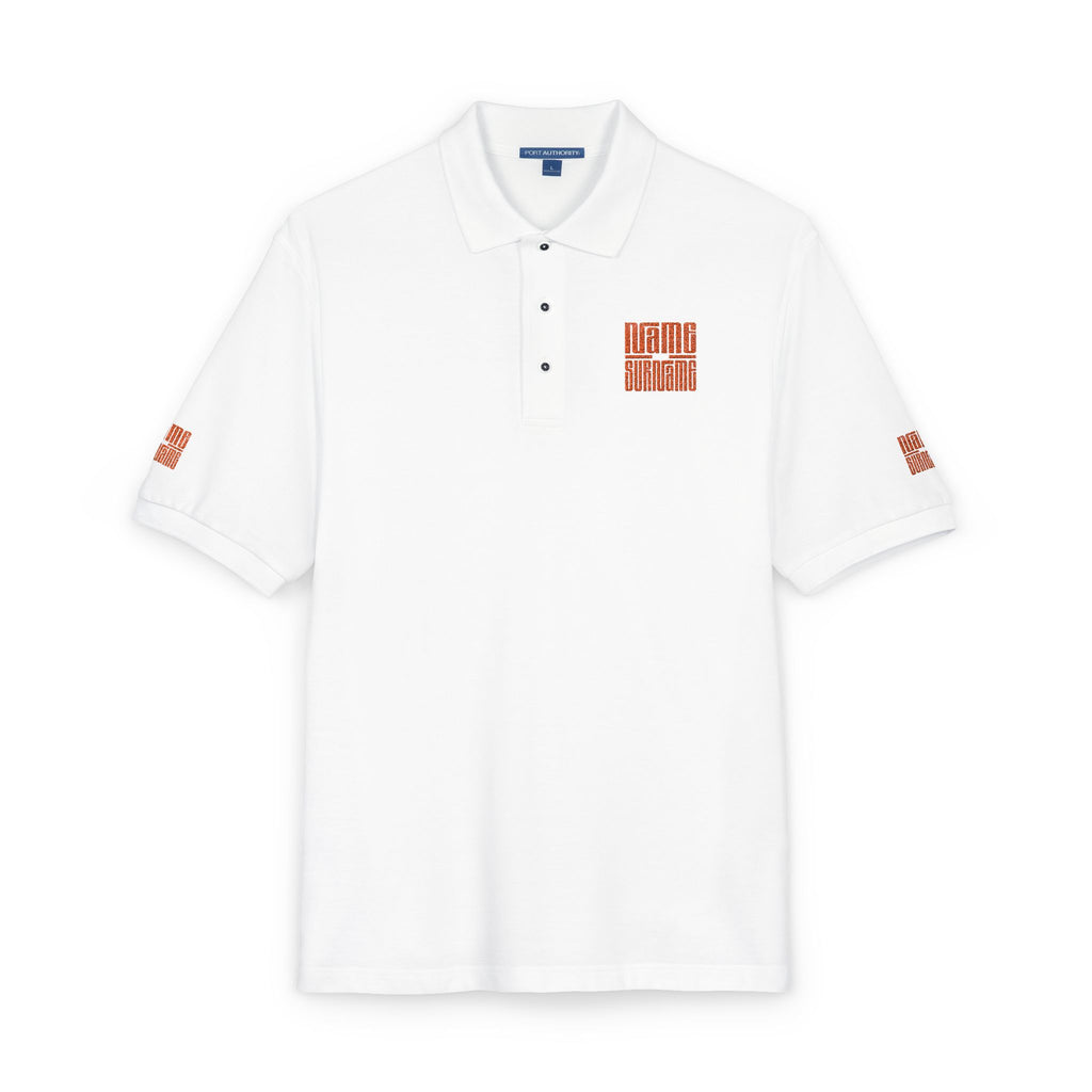 Embroidered Polo Shirt, personalize name and last name with a unique orange style.
