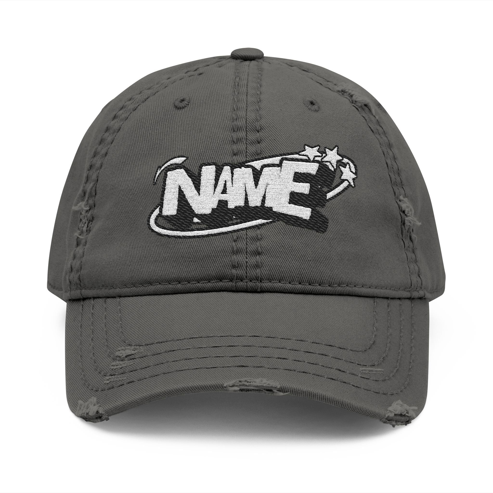 Distressed Embroidered Dad Hat — Custom 'NAME' Retro Logo Cap