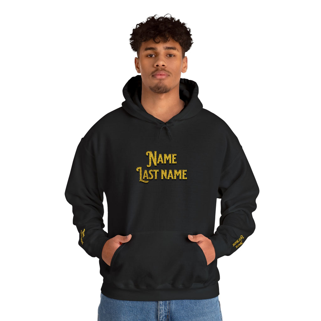 Personalized embroidered  Gold Leopard Name Hoodie — Custom 'Name Last Name' Graphic Hooded Sweatshirt Unisex