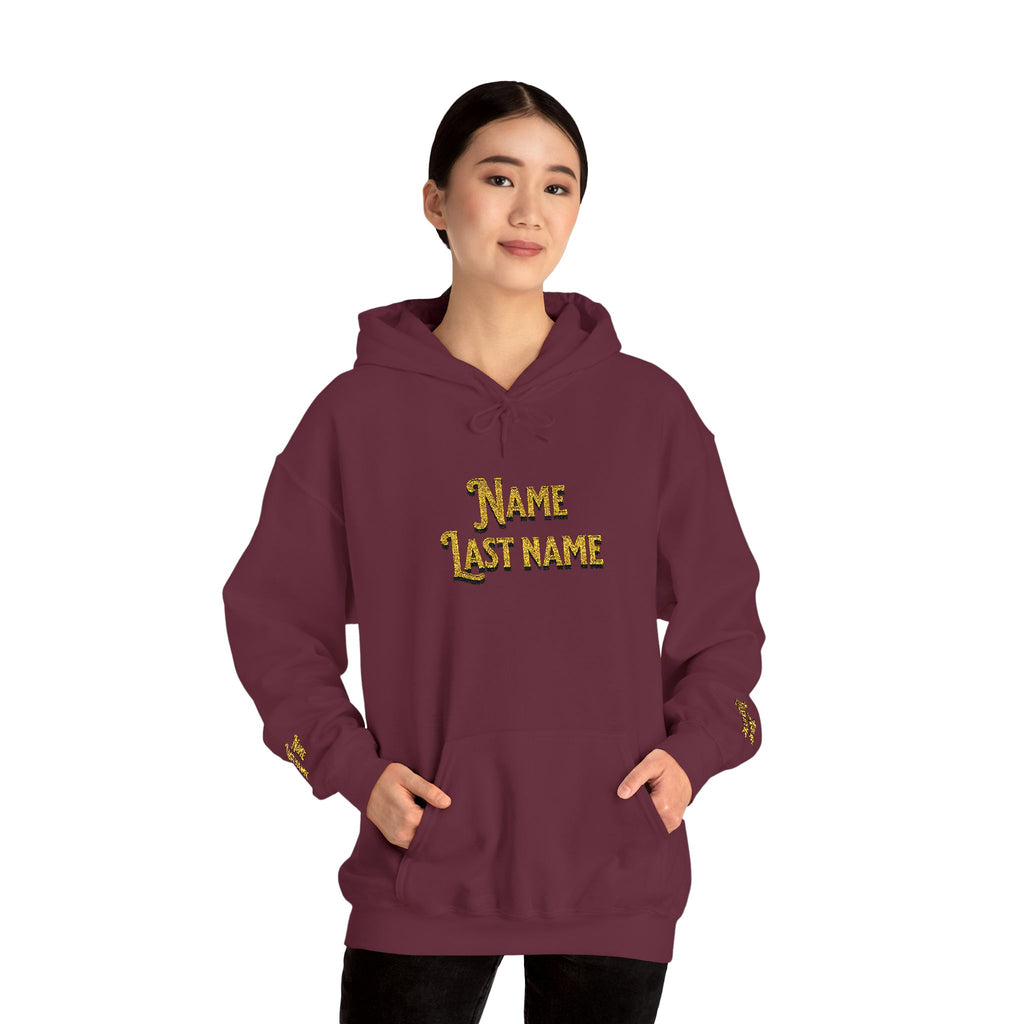 Personalized embroidered  Gold Leopard Name Hoodie — Custom 'Name Last Name' Graphic Hooded Sweatshirt Unisex