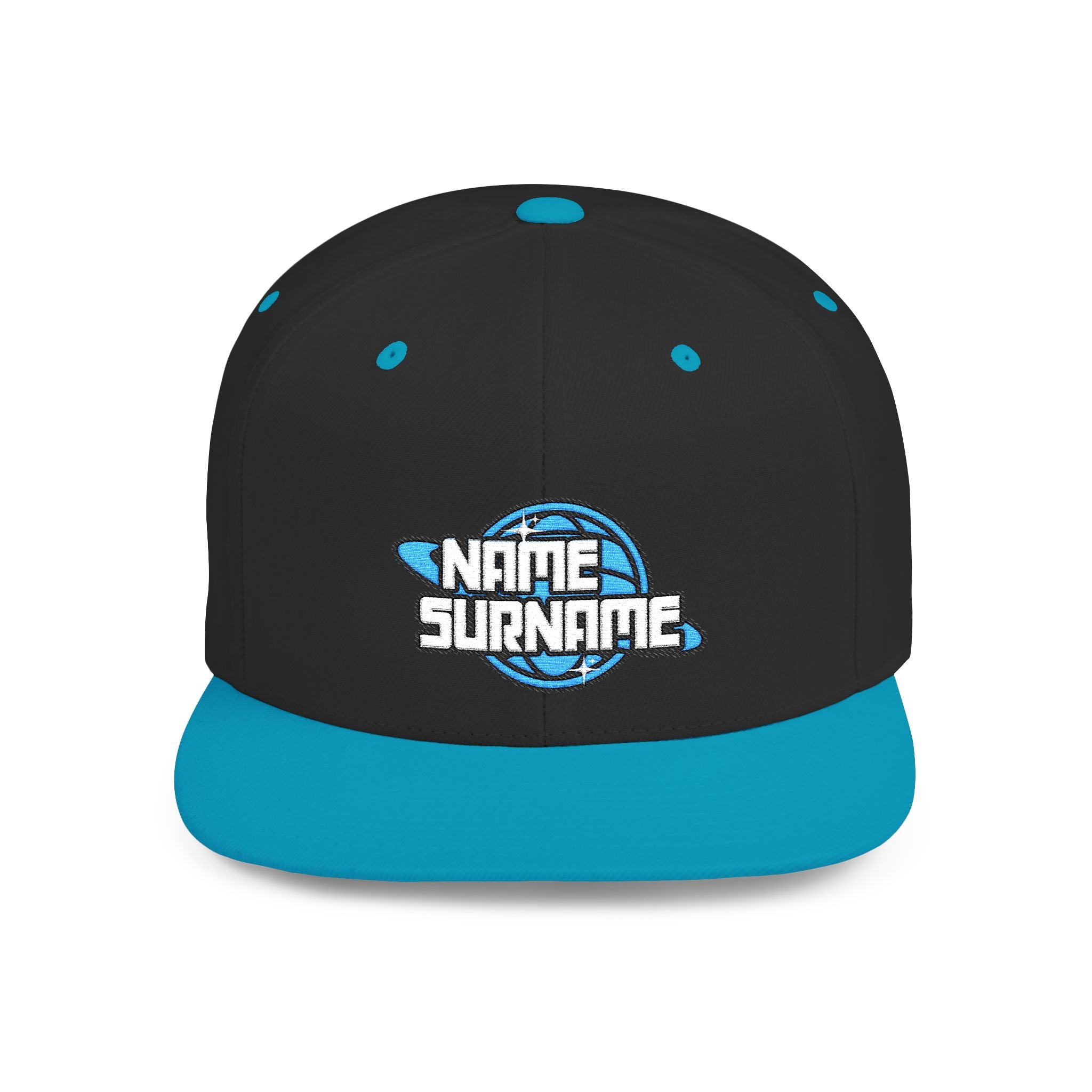 Flat Bill Snapback Hat — Custom "Name Surname" Retro Planet Logo
