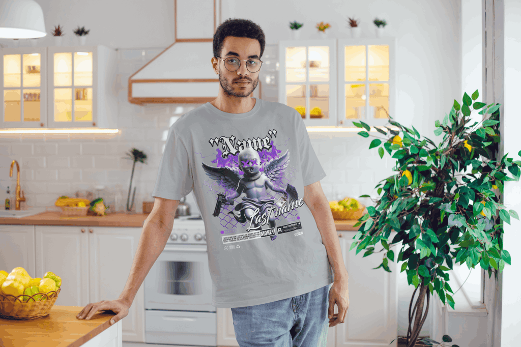 Angel Cherub Graphic Tee — Personalized "Name Lastname" Gothic Violet Design