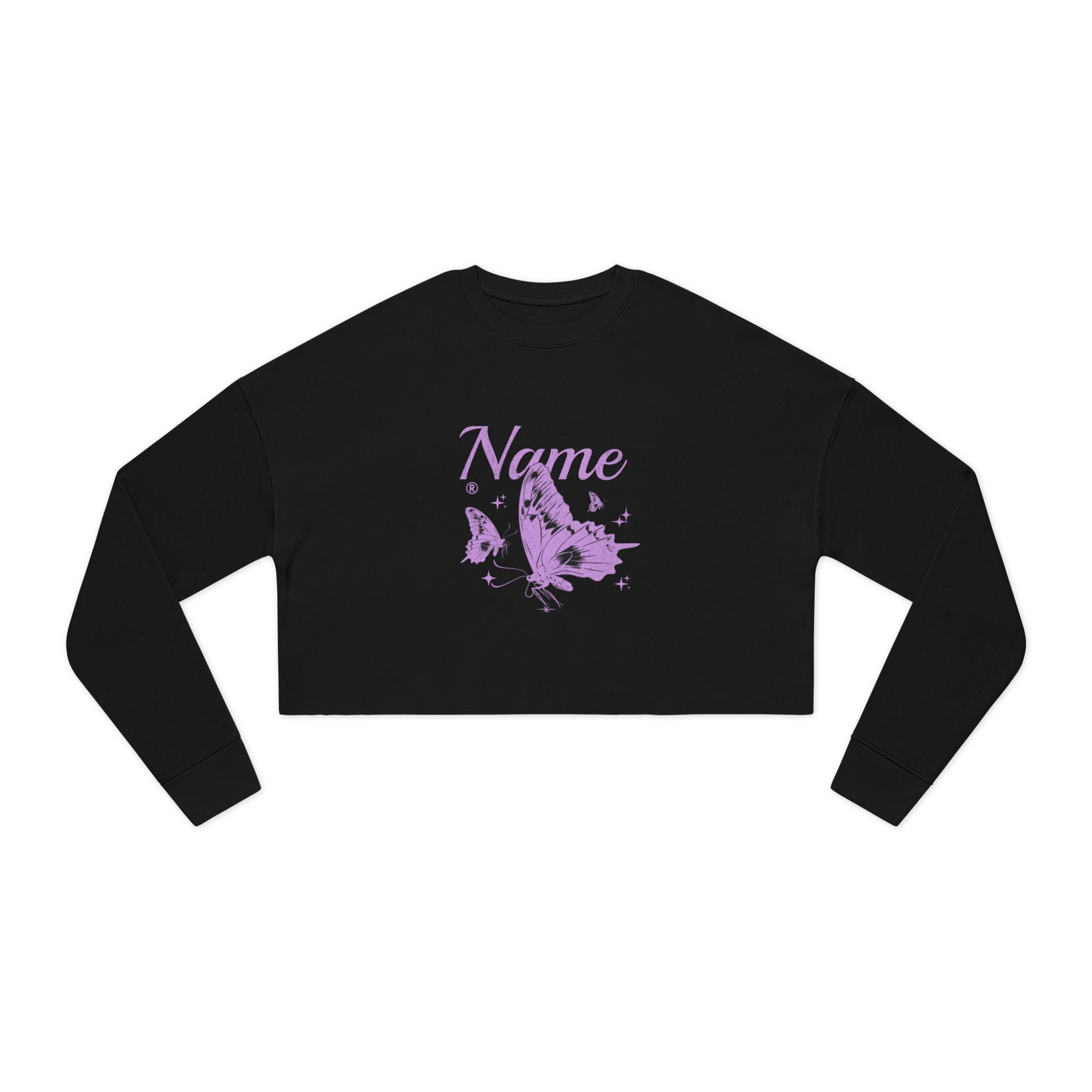 Cropped Sweatshirt — Personalized Purple Butterfly Name Design