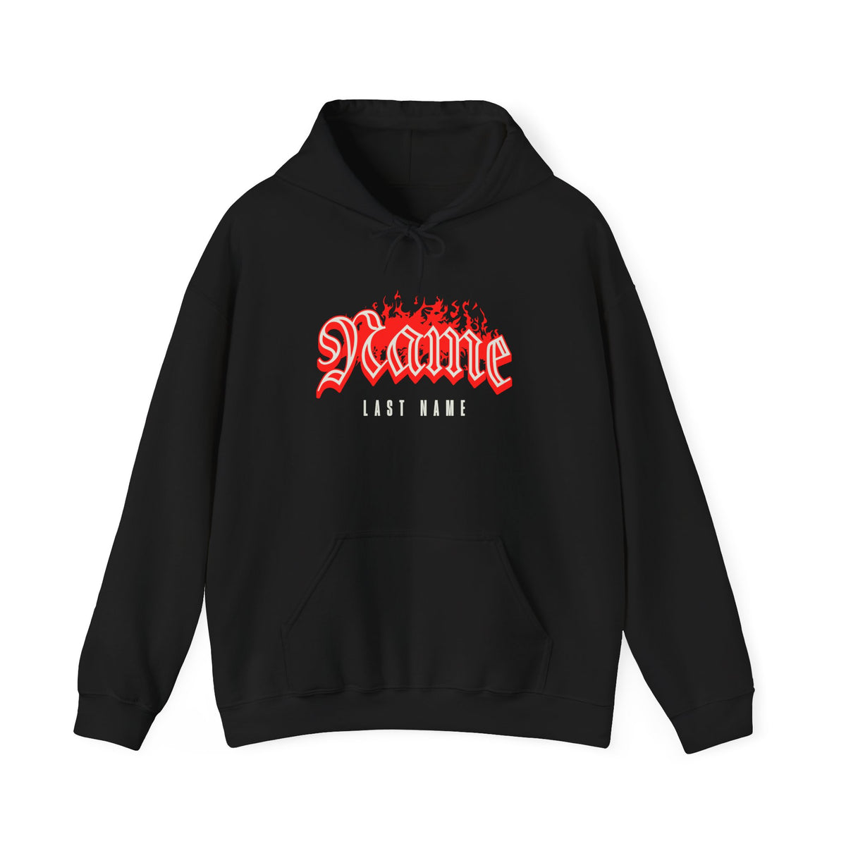 Flaming Name and last name Custom Hoodie — Gothic Red Flame Streetwear unisex