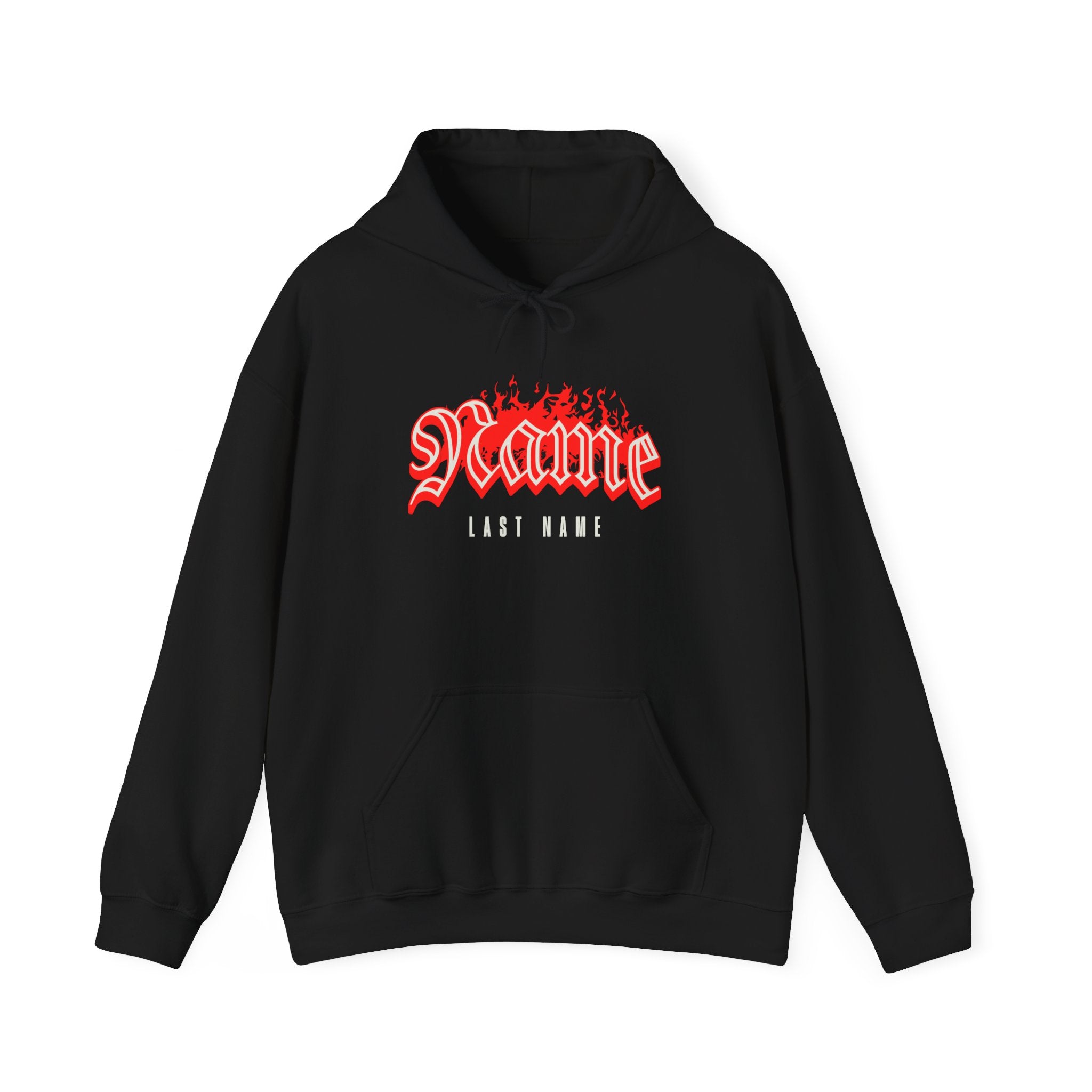 Flaming Name and last name Custom Hoodie — Gothic Red Flame Streetwear unisex