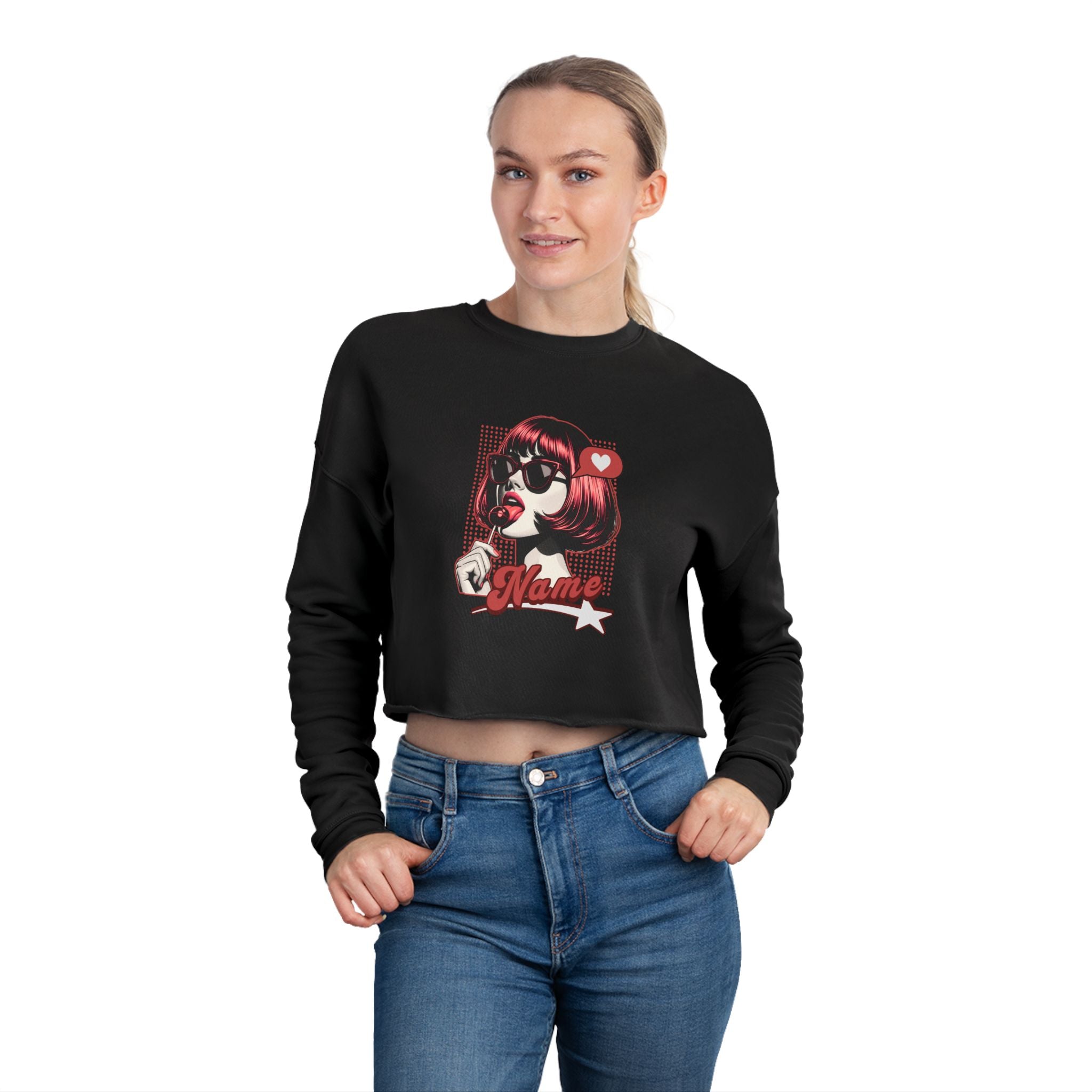 Custom Cropped Sweatshirt Pop Art Lollipop Girl