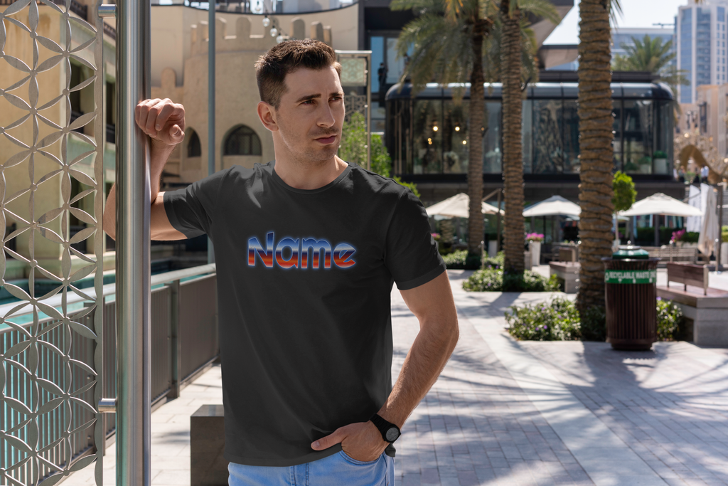 personalized t-shirt with your name design in blue and red colors