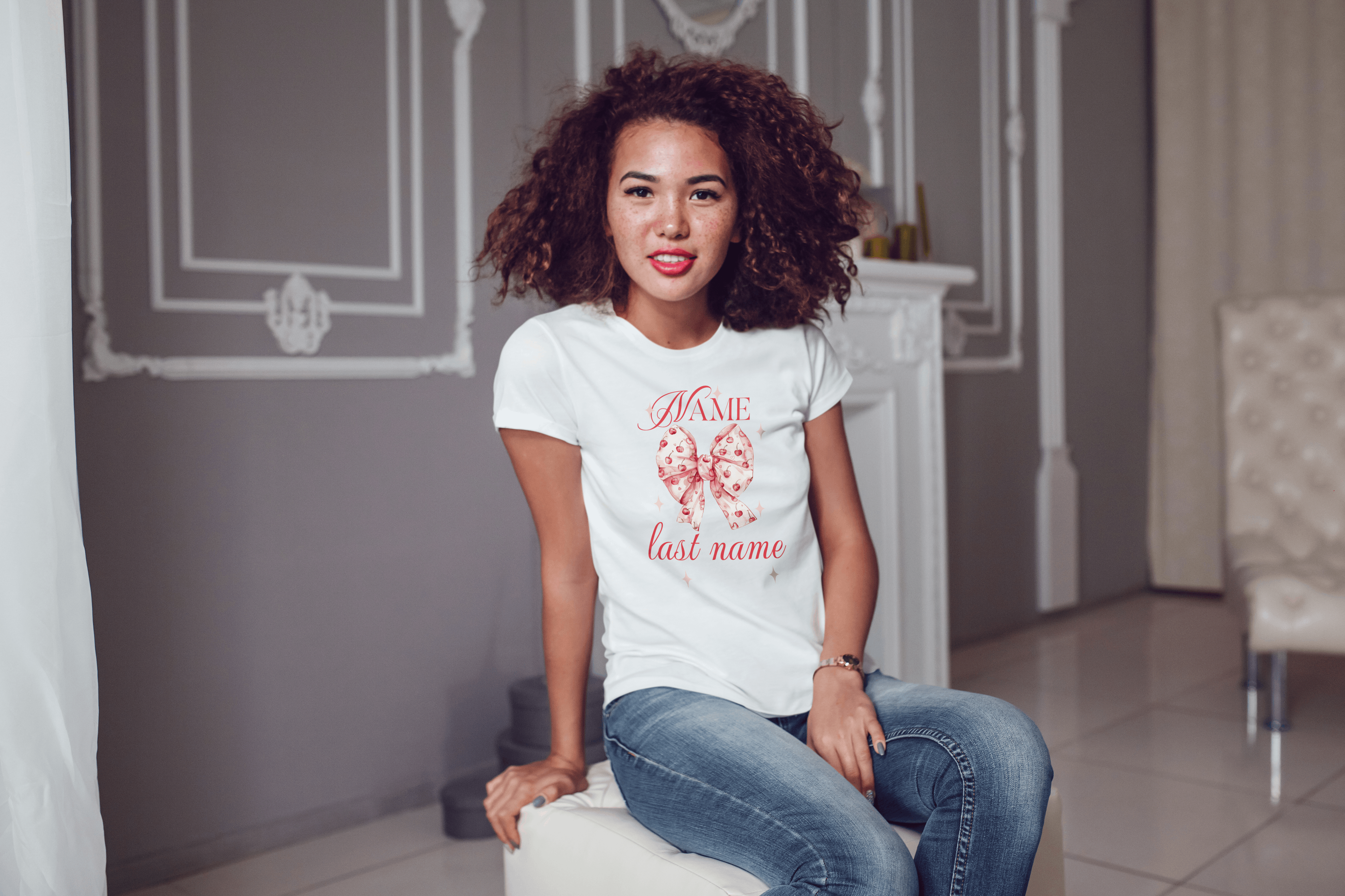 Coquette Cherry Bow Shirt – Custom Name & Last Name