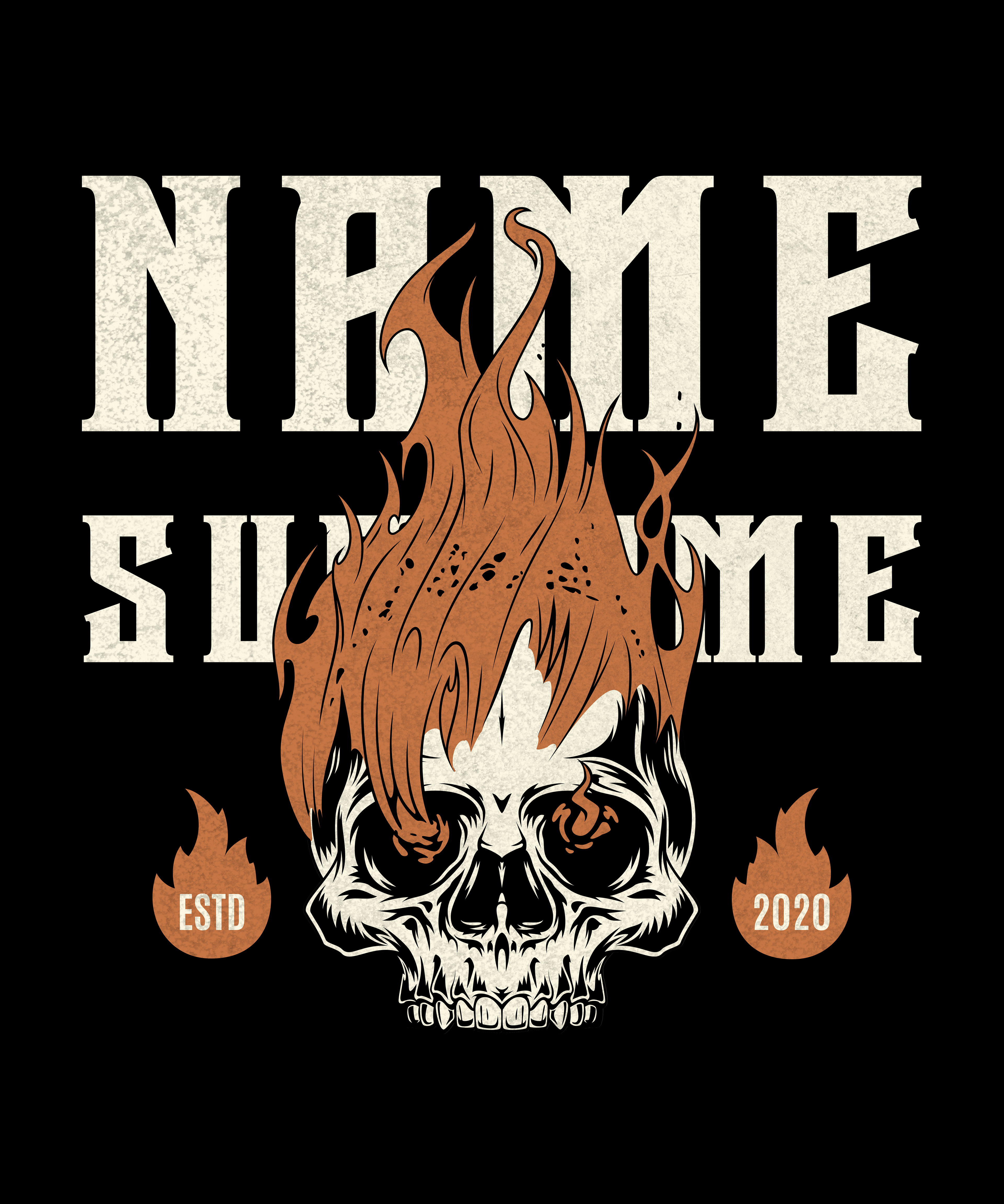 Flaming Skull Boxy Tee — "Name Surname" Customizable Graphic T-Shirt