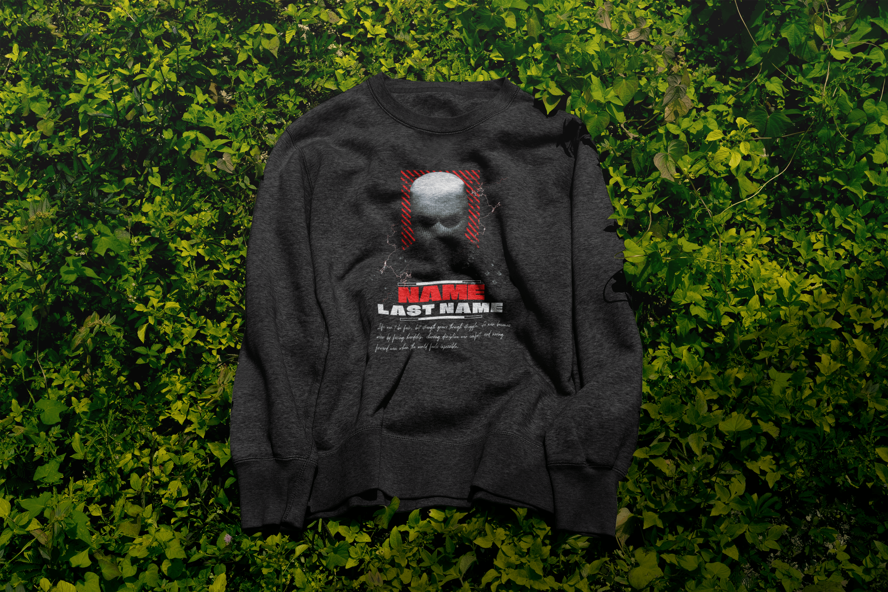 Personalized Masked Warrior Sweatshirt — Add Your Name, Last Name & Custom Life Quote