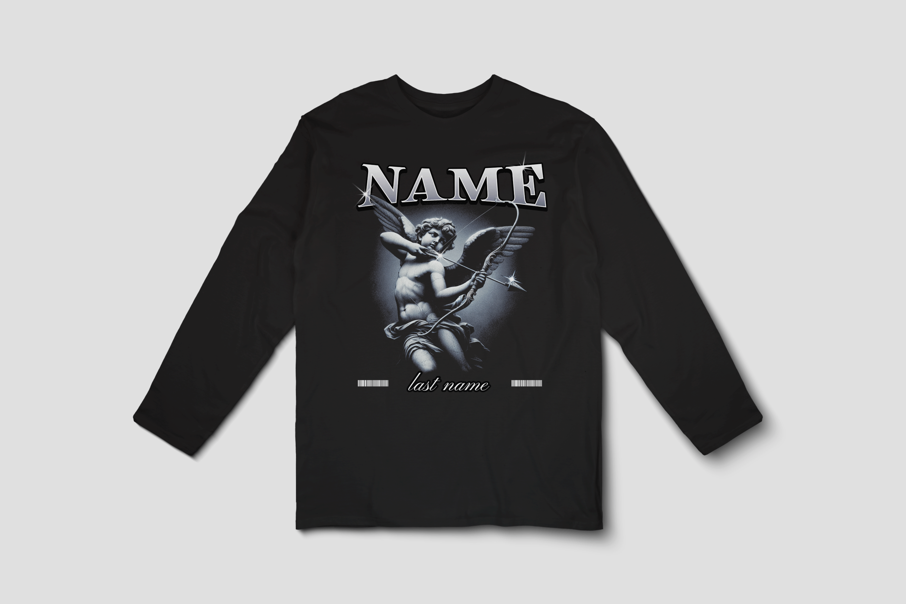 Angel Cherub Graphic Long Sleeve Tee — Custom Name and last name Gothic Vintage Style