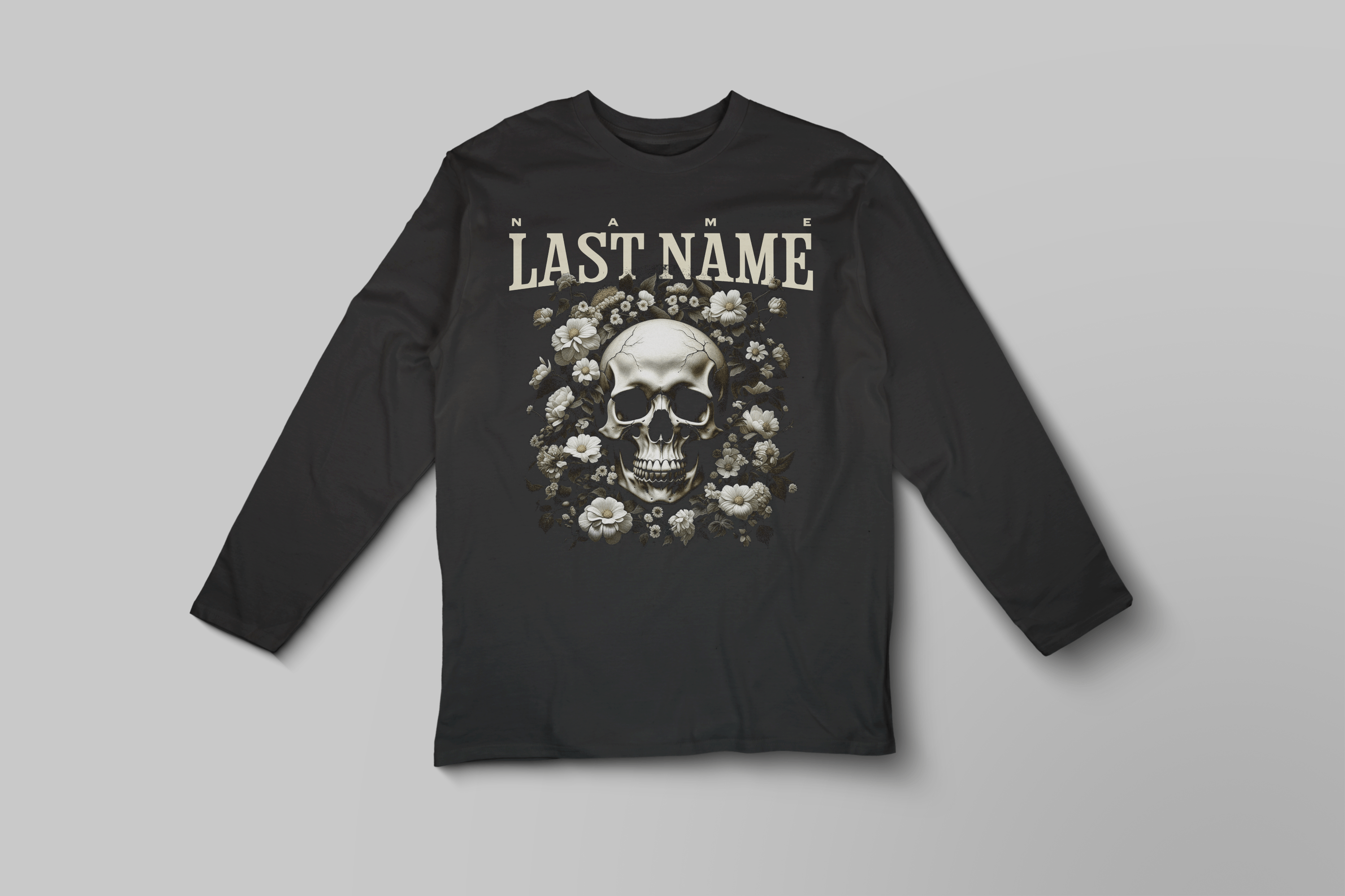 Skull & Roses Long Sleeve Tee — "Name and Last Name" Gothic Vintage Graphic