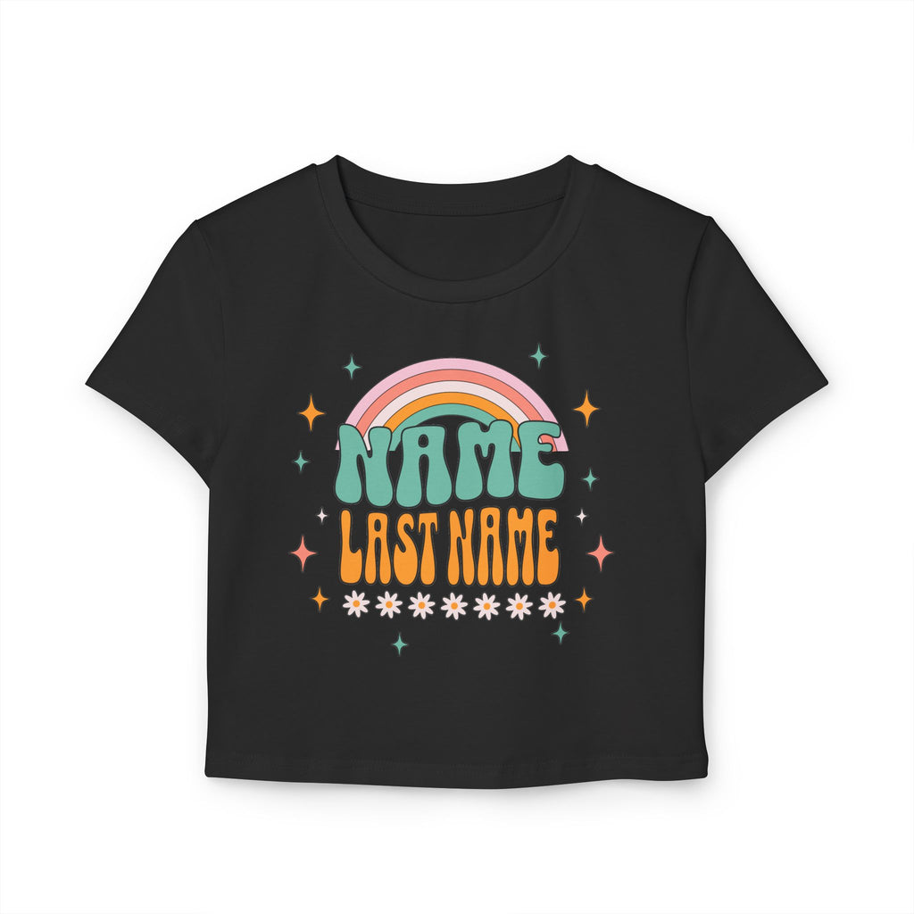 Retro Rainbow Personalized Crop Top — Custom Name & Last Name Shirt