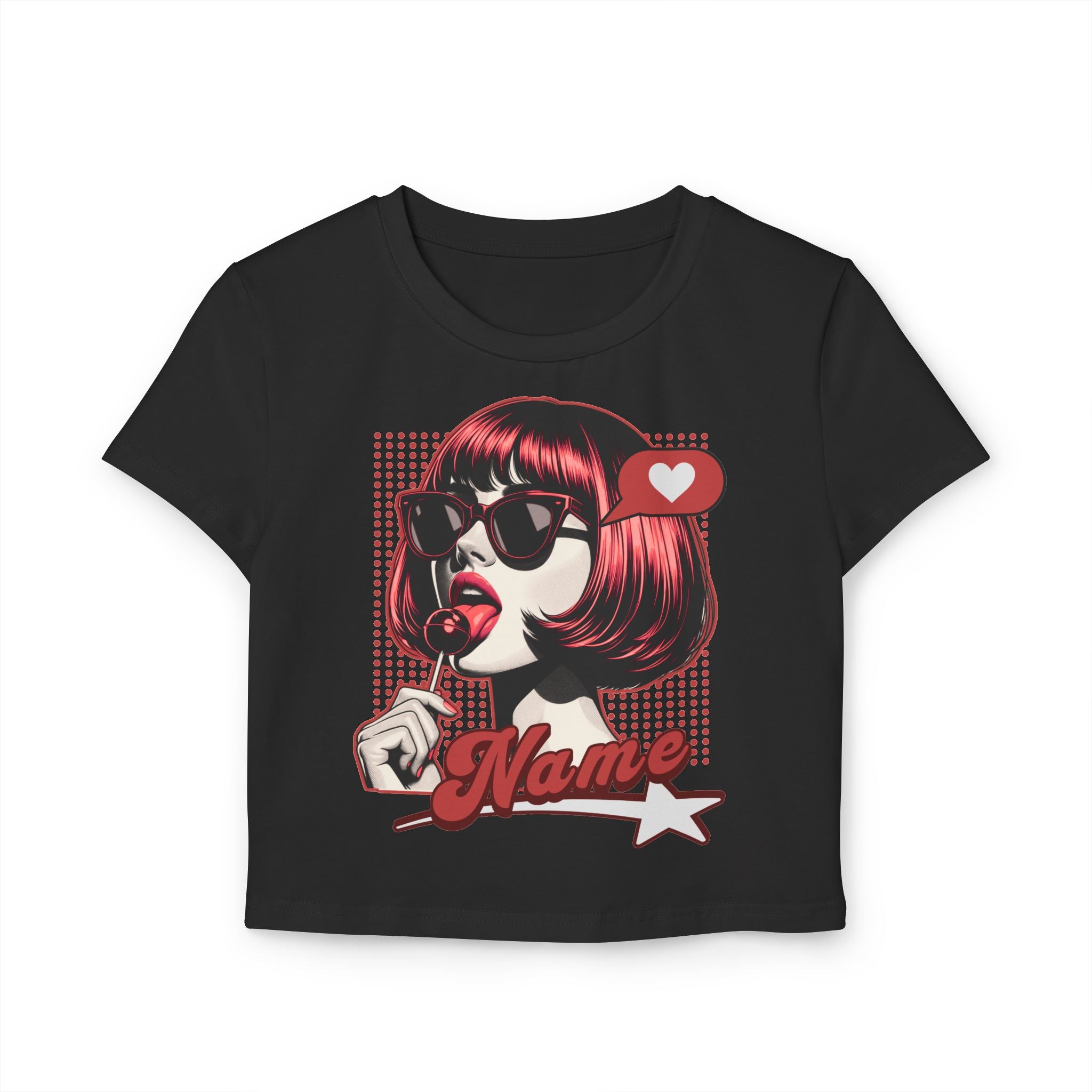 Pop Art Personalized Crop Top — Custom Name Retro Lollipop Girl Shirt