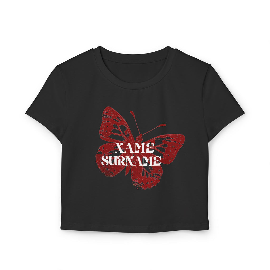 Custom Crop T-Shirt with Name and Surname – Vintage Red Butterfly Design 🦋🔥
