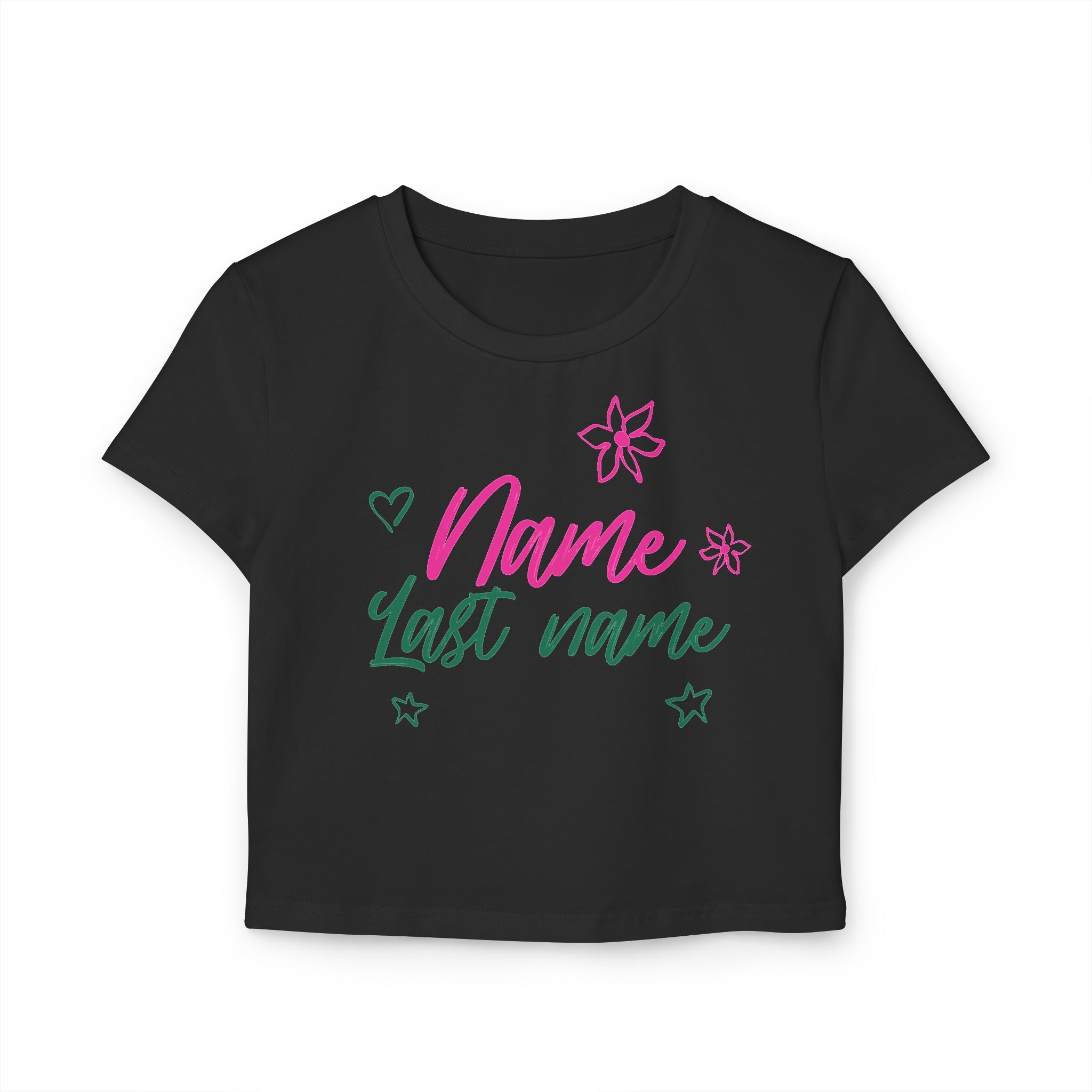Neon Script Personalized Crop Top — Custom Name & Last Name Floral Aesthetic Shirt