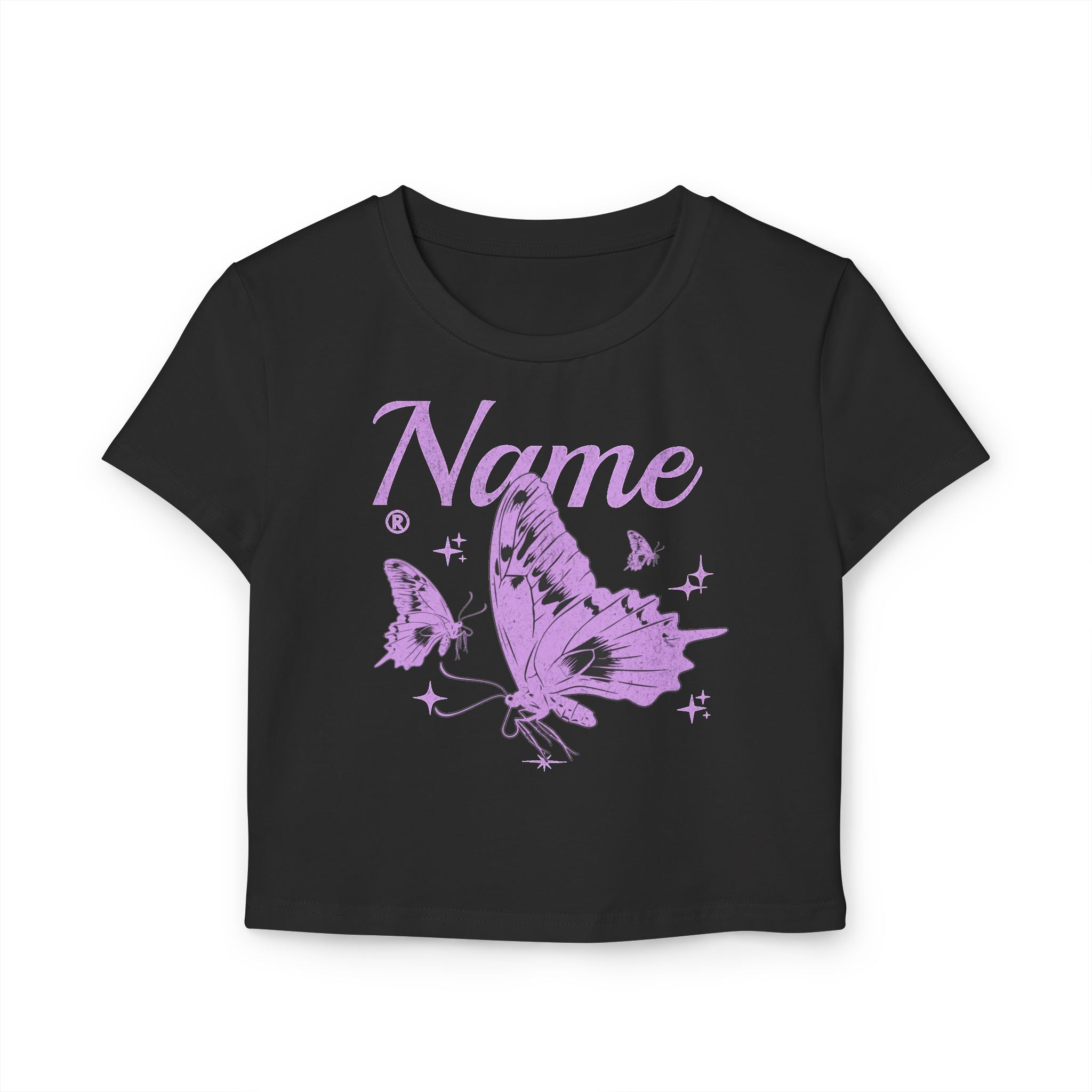 Lavender Butterfly Personalized Crop Top — Custom Name Aesthetic Purple Wings Shirt