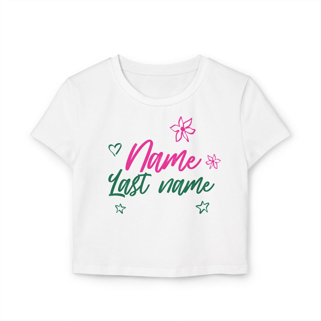 Neon Script Personalized Crop Top — Custom Name & Last Name Floral Aesthetic Shirt