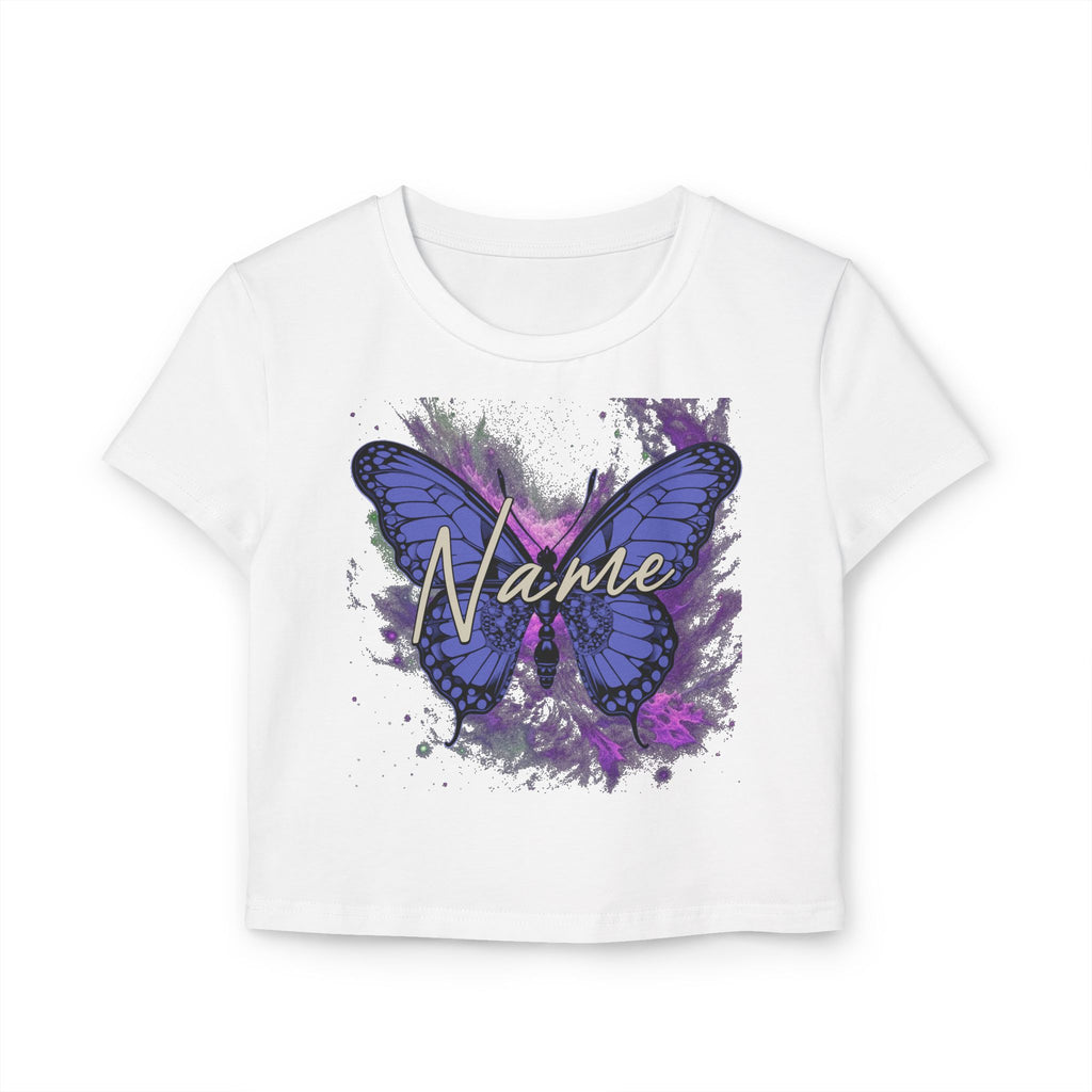 Purple Butterfly Personalized Crop Top — Custom Name Aesthetic Galaxy Shirt
