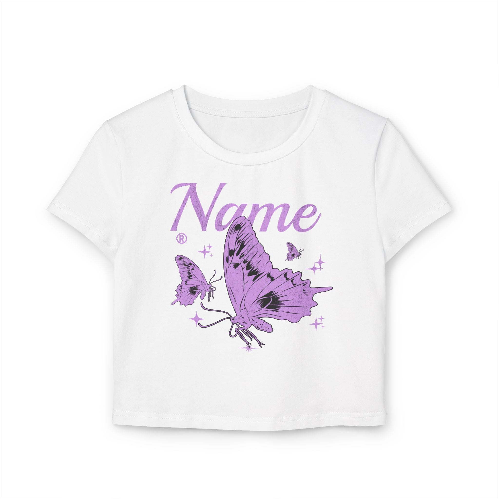 Lavender Butterfly Personalized Crop Top — Custom Name Aesthetic Purple Wings Shirt