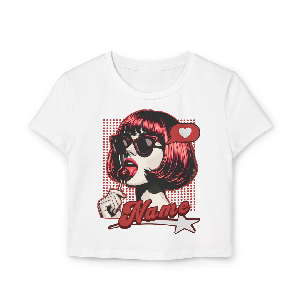 Pop Art Personalized Crop Top — Custom Name Retro Lollipop Girl Shirt