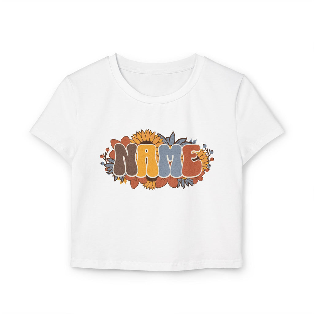 Vintage Floral Personalized Crop Top — Custom Name Sunflower 70s Retro Shirt
