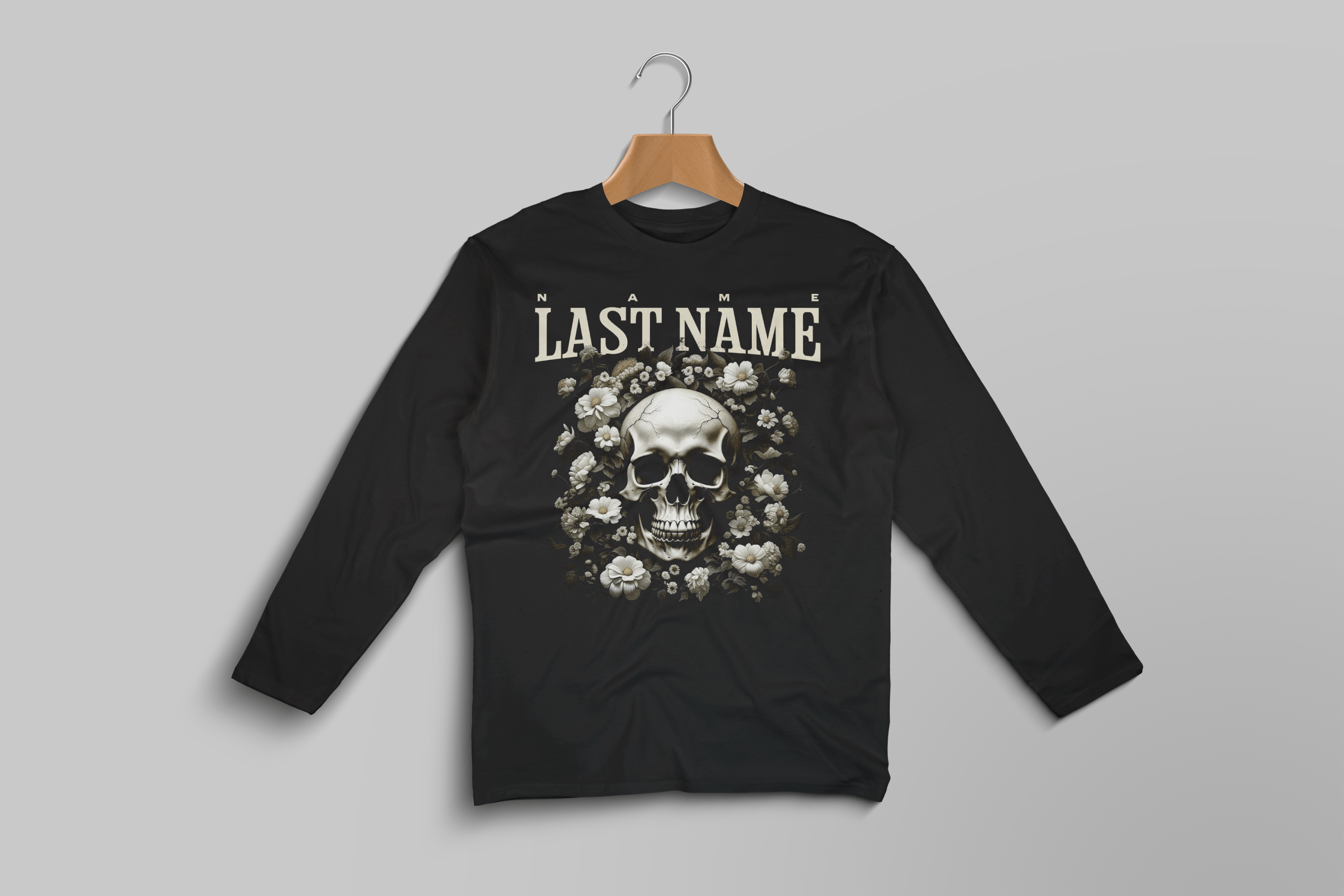 Skull & Roses Long Sleeve Tee — "Name and Last Name" Gothic Vintage Graphic