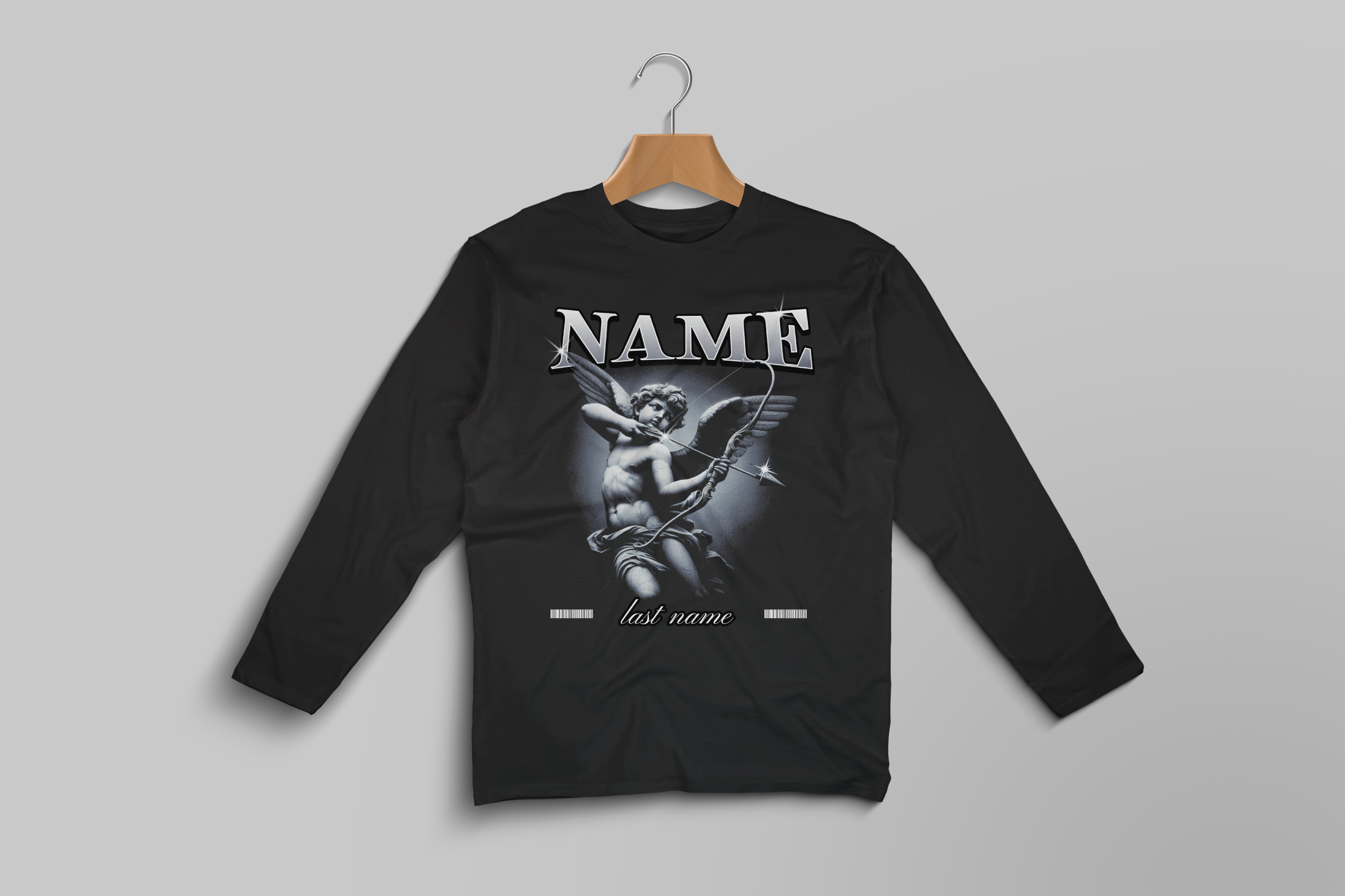 Angel Cherub Graphic Long Sleeve Tee — Custom Name and last name Gothic Vintage Style