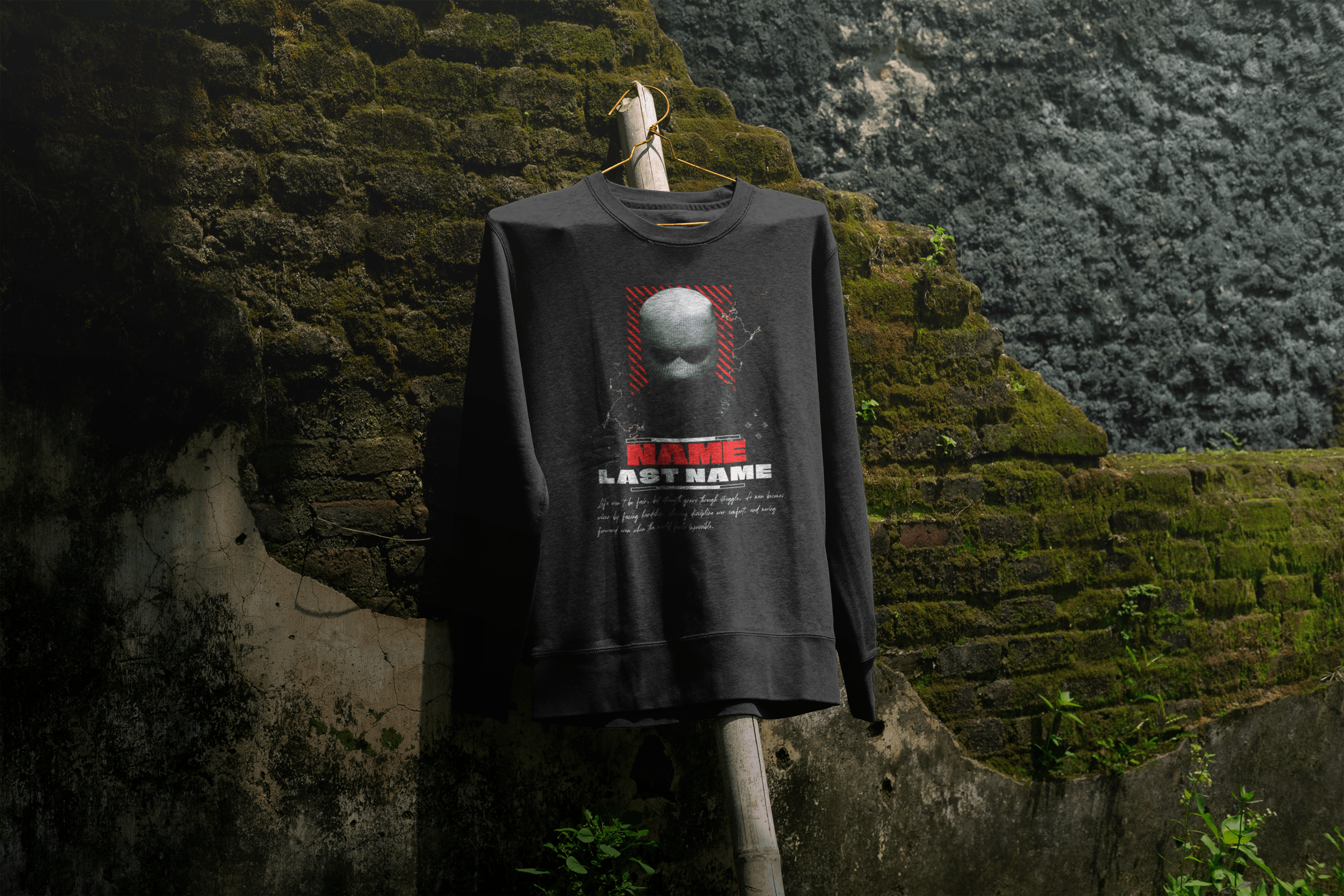 Personalized Masked Warrior Sweatshirt — Add Your Name, Last Name & Custom Life Quote