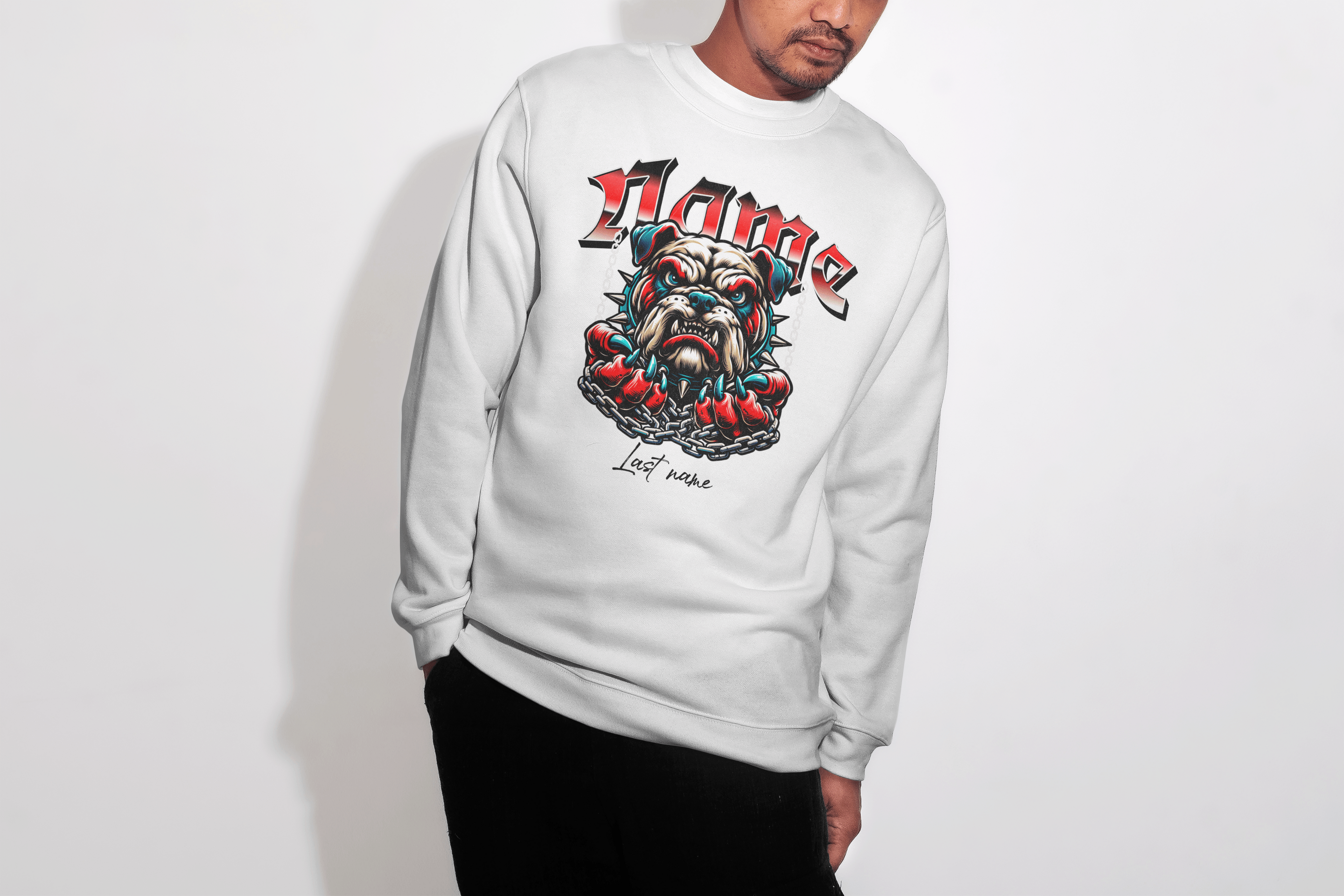 Aggressive-Style Bulldog Sweatshirt — Add Your Name and Last Name to the Design