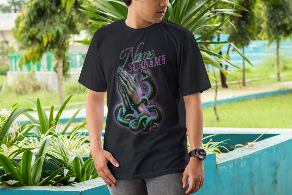 personalized t-shirt with praying hands design