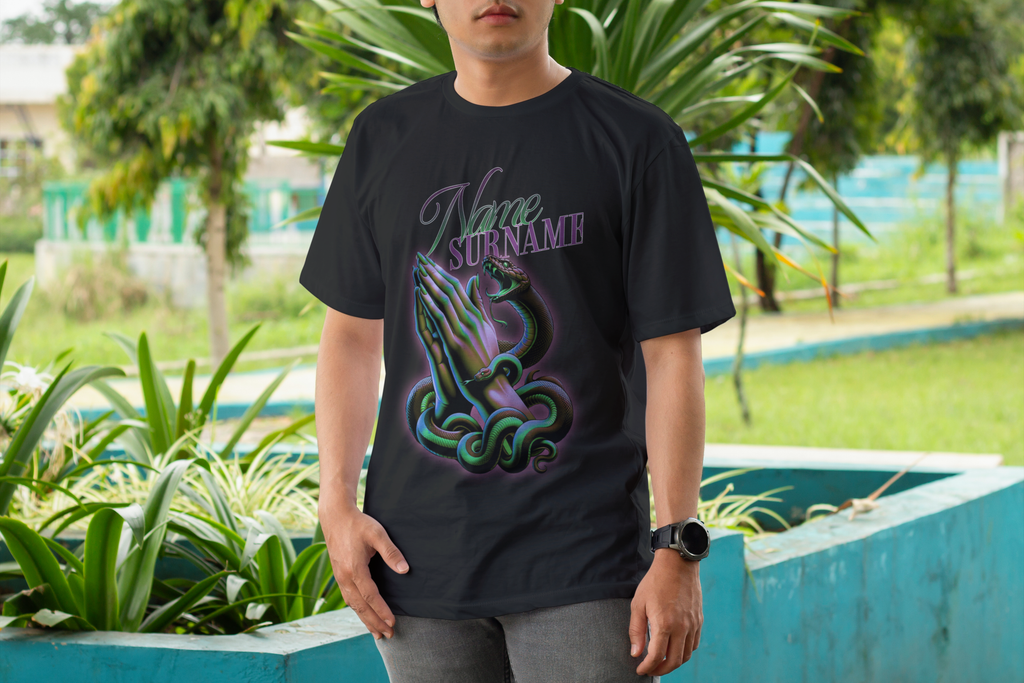 personalized t-shirt with praying hands design