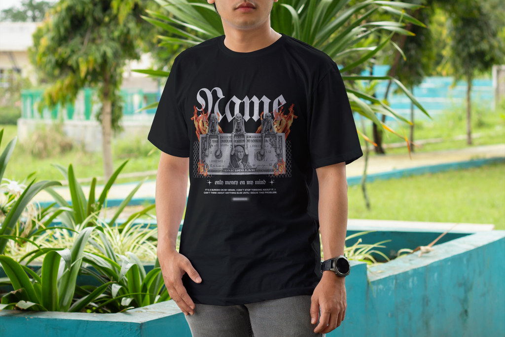 personalized t-shirt with burning dollar design