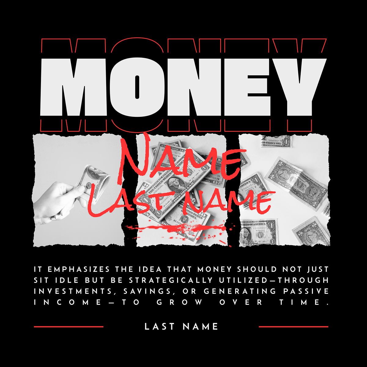 Money Personalized Sweatshirt — Add Your Name, Last Name & Motivational Phrase