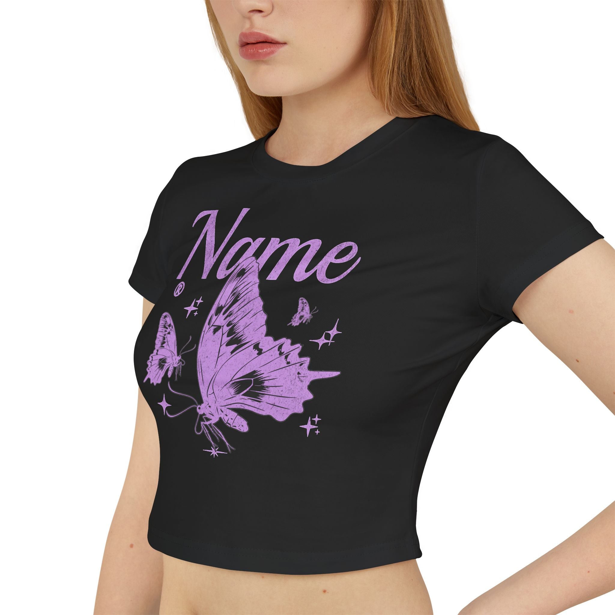 Lavender Butterfly Personalized Crop Top — Custom Name Aesthetic Purple Wings Shirt