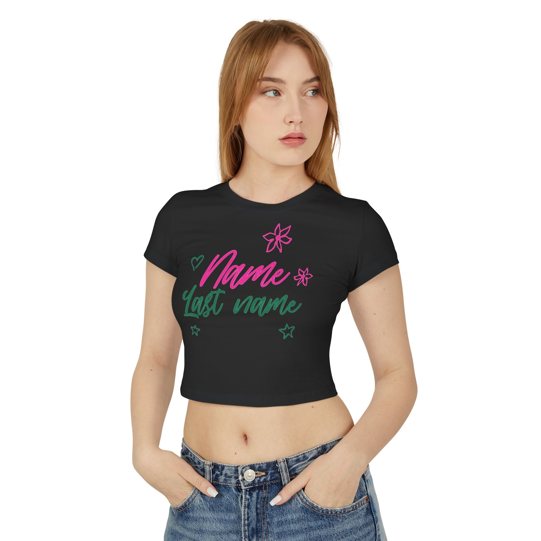 Neon Script Personalized Crop Top — Custom Name & Last Name Floral Aesthetic Shirt