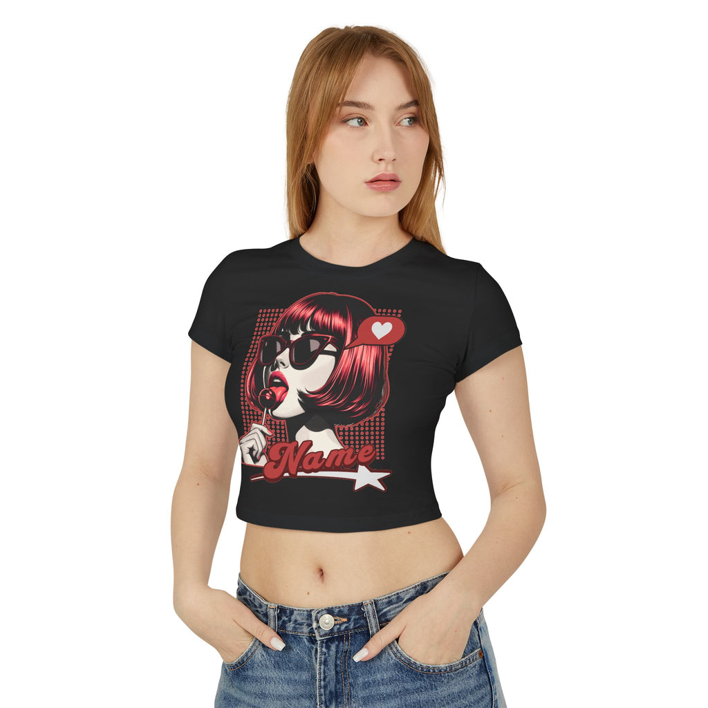 Pop Art Personalized Crop Top — Custom Name Retro Lollipop Girl Shirt