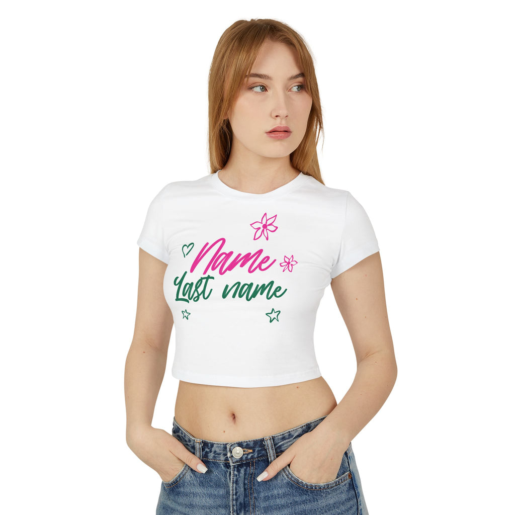 Neon Script Personalized Crop Top — Custom Name & Last Name Floral Aesthetic Shirt