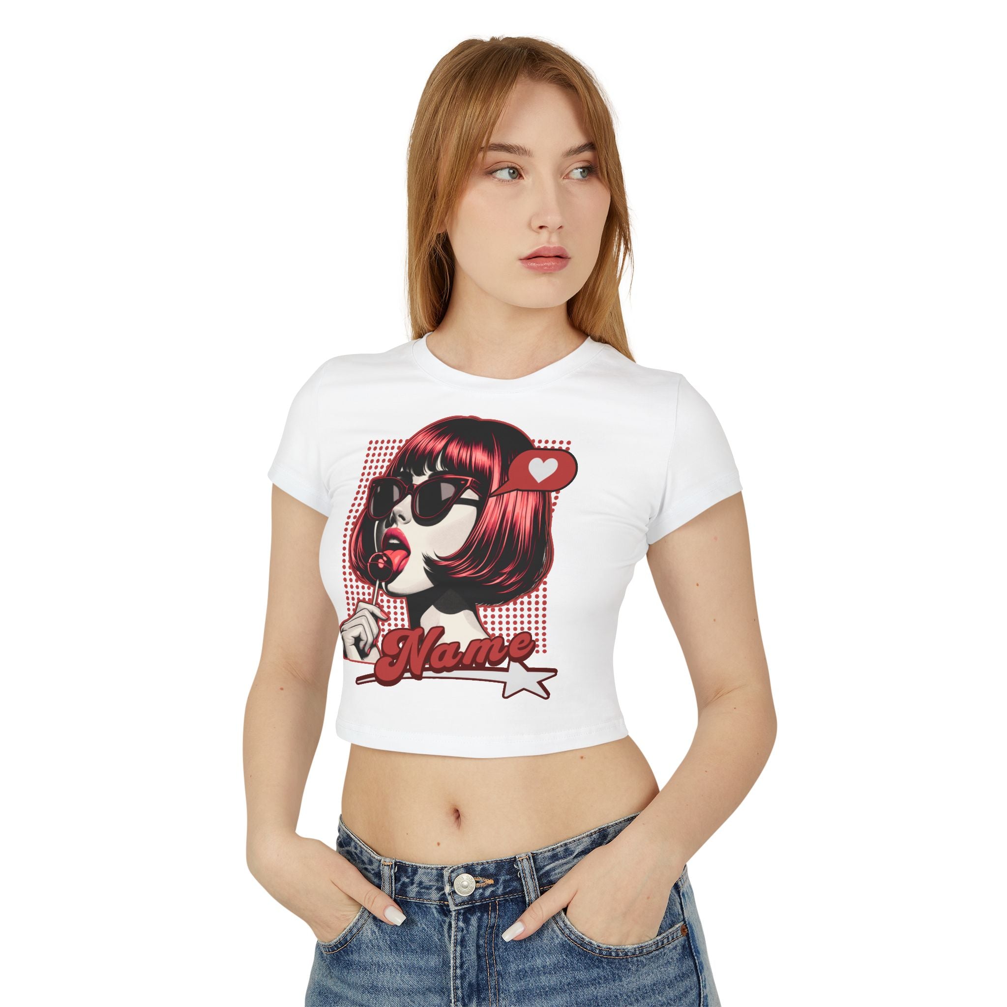 Pop Art Personalized Crop Top — Custom Name Retro Lollipop Girl Shirt