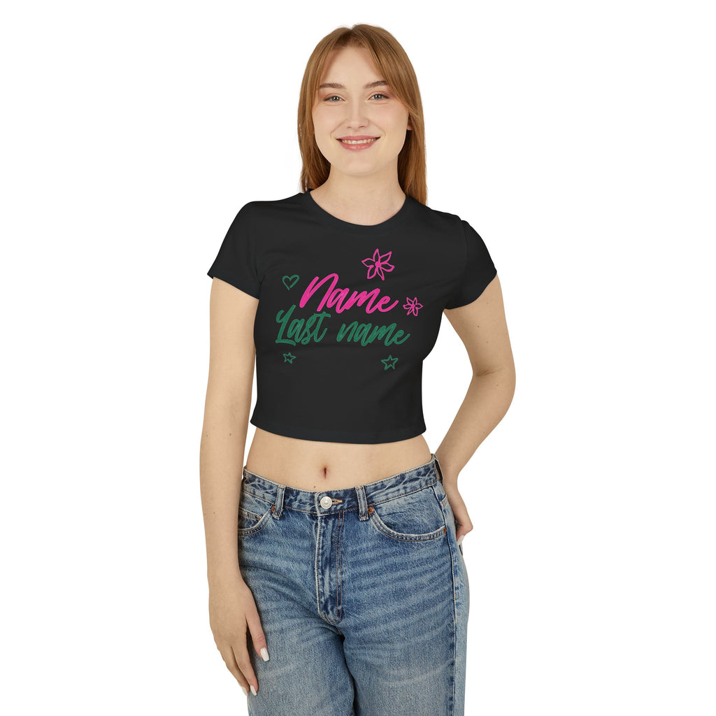 Neon Script Personalized Crop Top — Custom Name & Last Name Floral Aesthetic Shirt