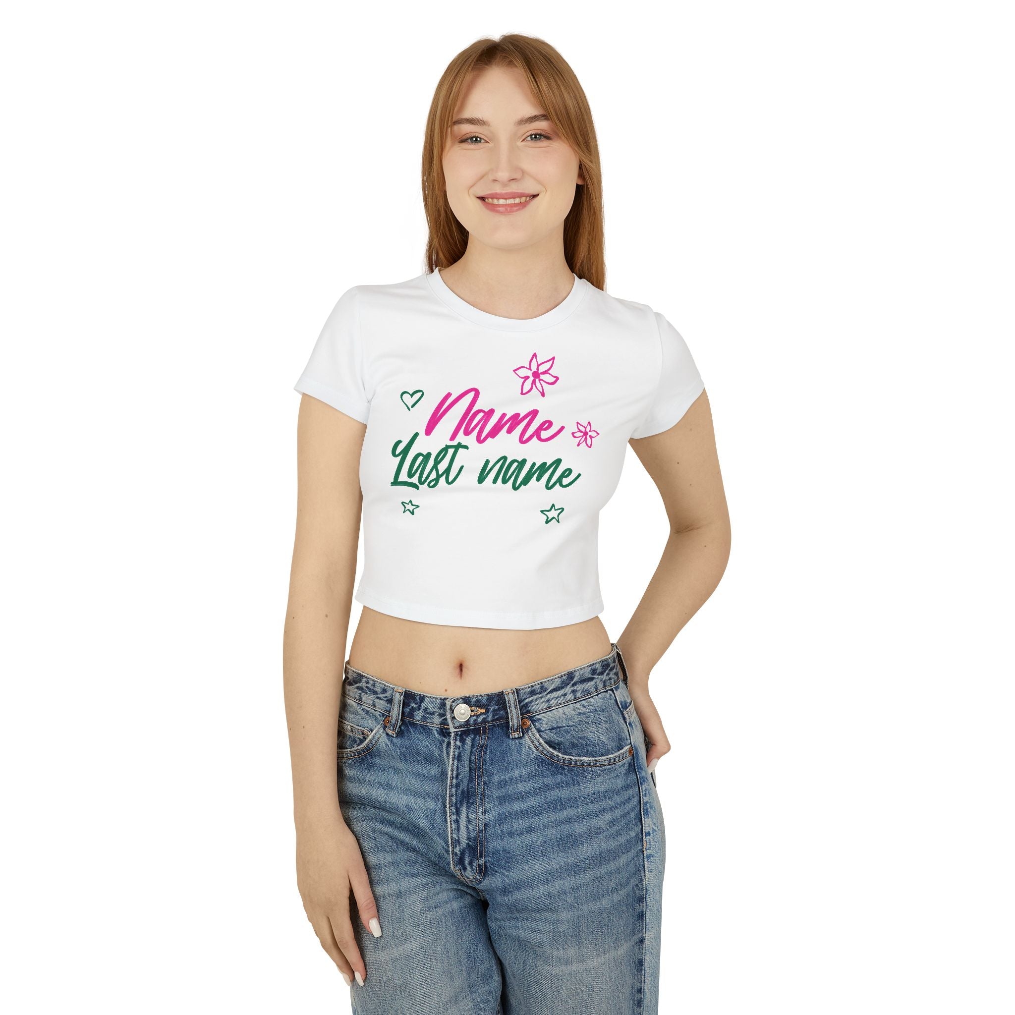Neon Script Personalized Crop Top — Custom Name & Last Name Floral Aesthetic Shirt