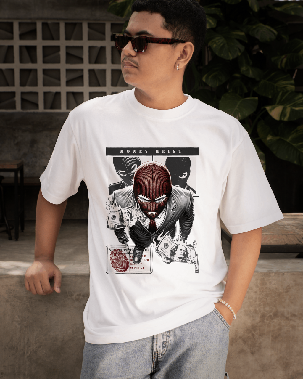Boxy Tee - Heist Mask Graphic "MONEY HEIST" Streetwear
