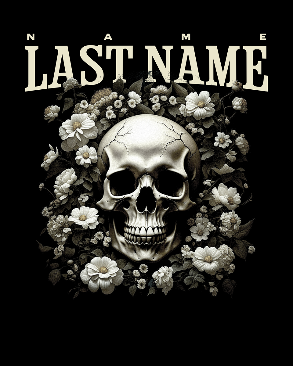 Skull & Roses Long Sleeve Tee — "Name and Last Name" Gothic Vintage Graphic