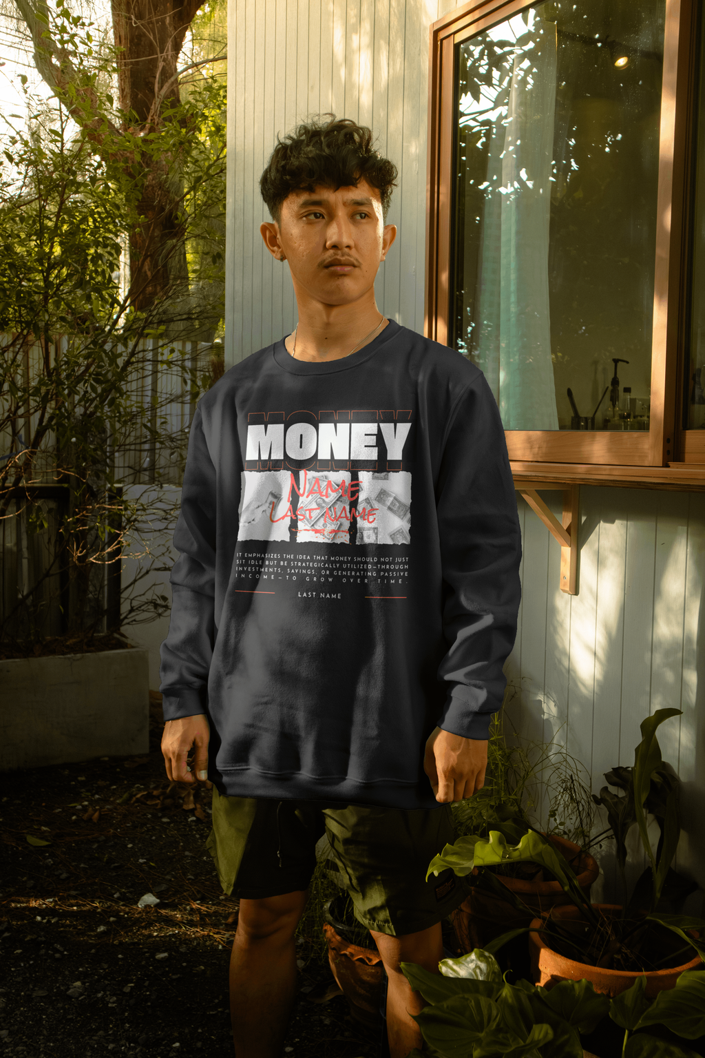 Money Personalized Sweatshirt — Add Your Name, Last Name & Motivational Phrase
