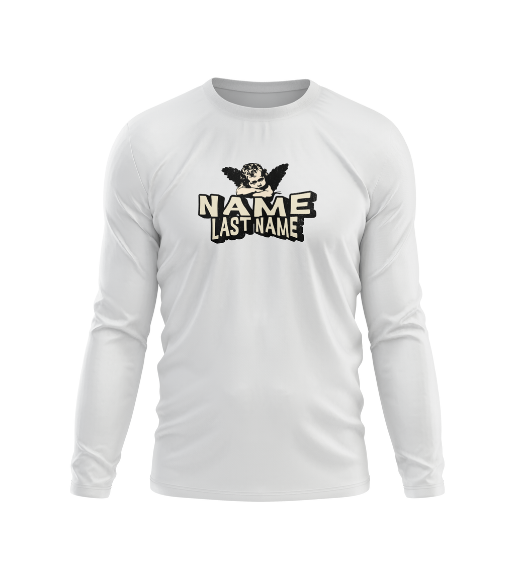 Custom Angel Cherub Long Sleeve Tee — Personalized "Name Last Name" Graphic