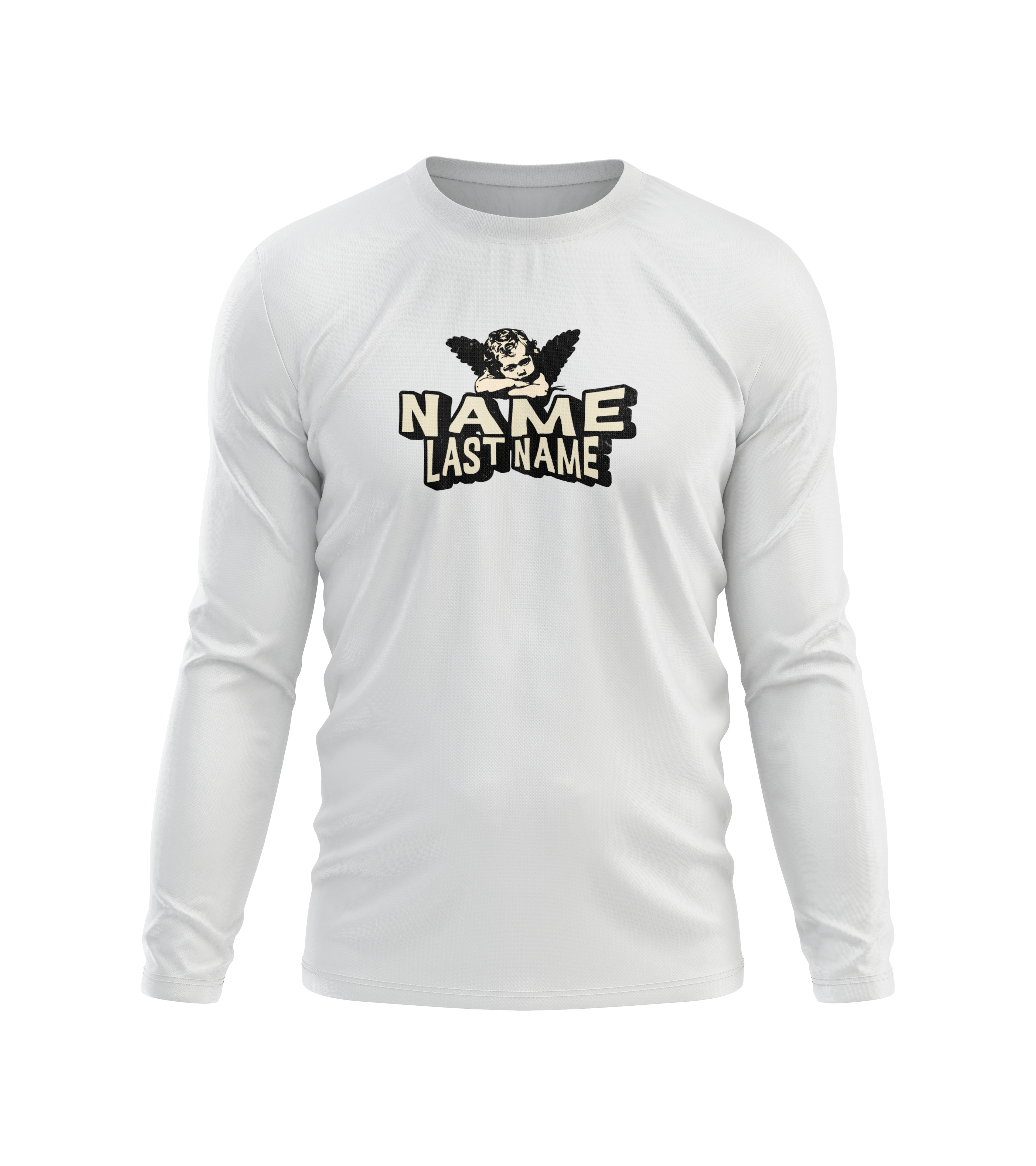 Custom Angel Cherub Long Sleeve Tee — Personalized "Name Last Name" Graphic