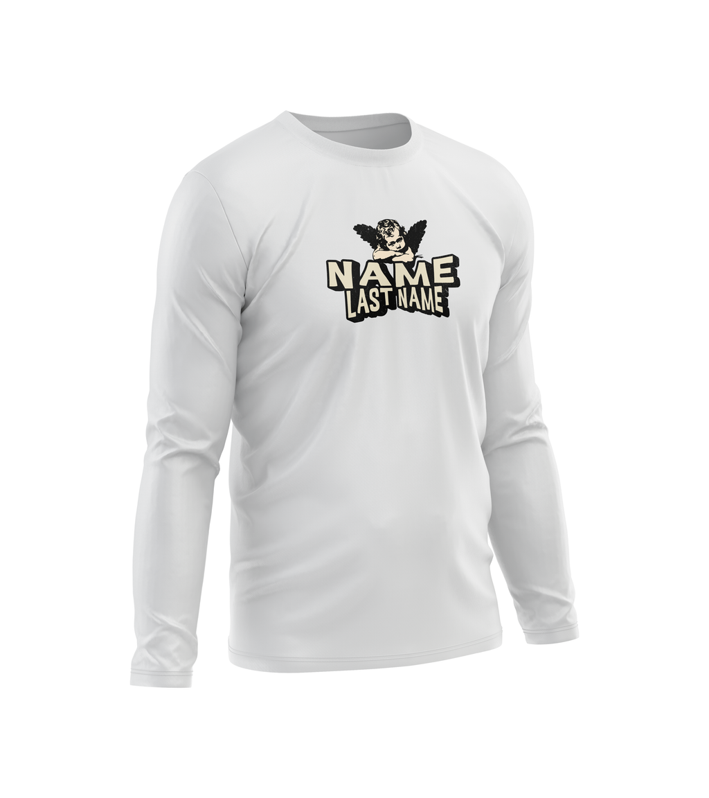 Custom Angel Cherub Long Sleeve Tee — Personalized "Name Last Name" Graphic