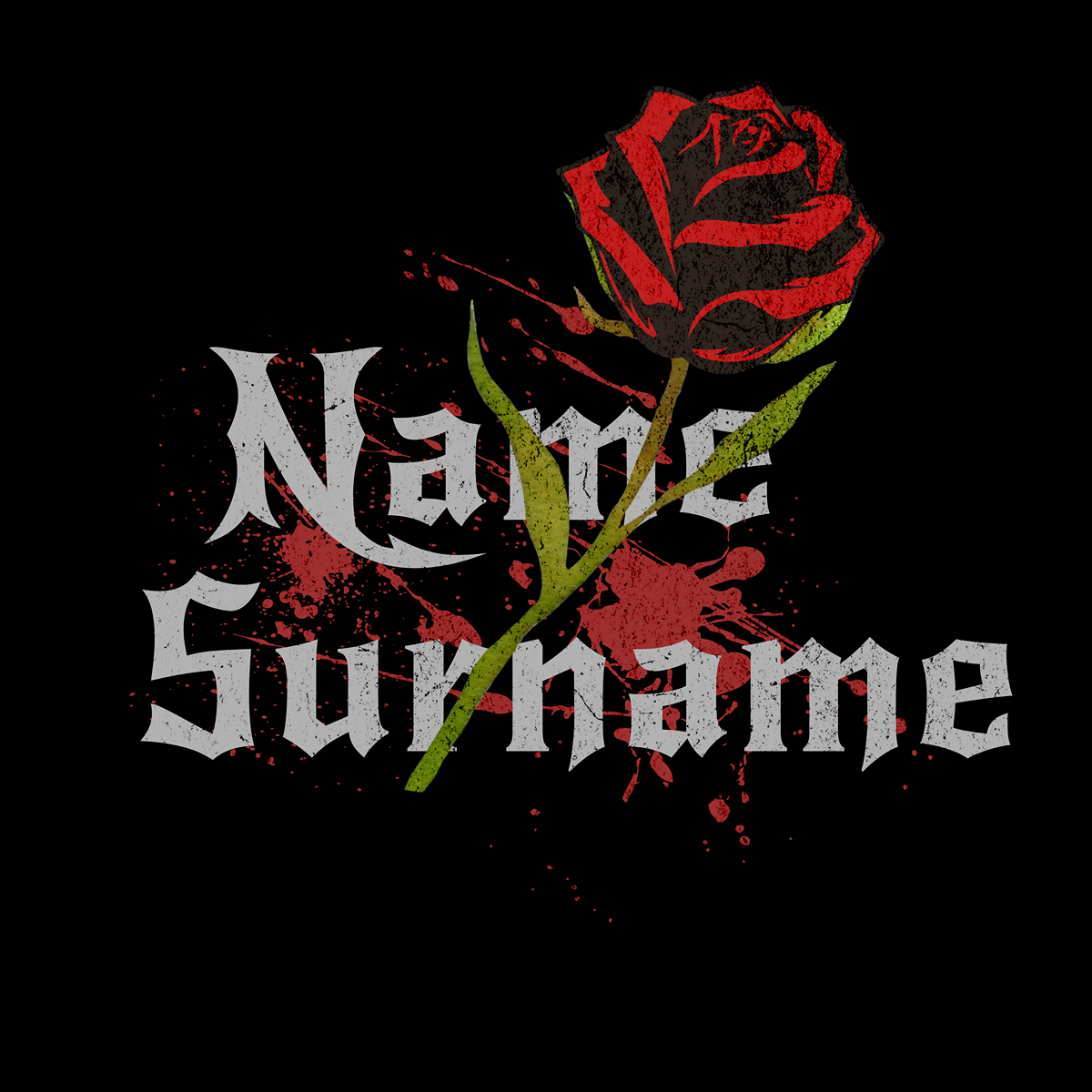 Gothic Rose Personalized Hoodie – Name and Last Name on the Front and Back unisex