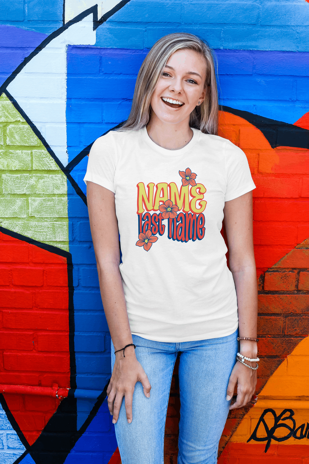 personalized shirt with a feminine design with name and last name
