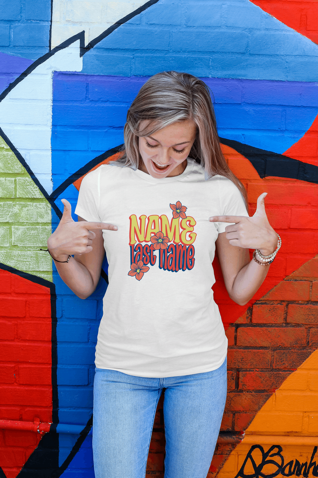 personalized shirt with a feminine design with name and last name